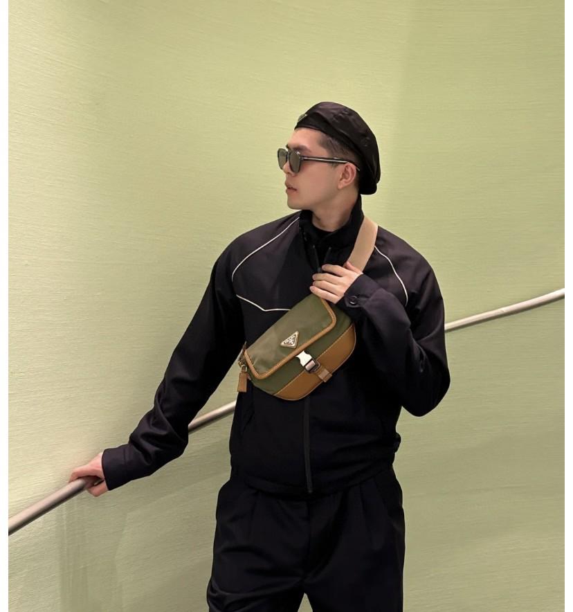 Prada Re-Nylon and suede belt bag Musk Green/Cocoa  2VH176 18x15x5cm-duoc-ban-tai-Hvip Bags and Accessories