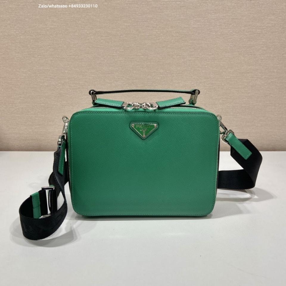 Prada Medium Prada Brique Saffiano leather bag 2VH069 green 22x16x6cm -duoc-ban-tai-Hvip Bags and Accessories
