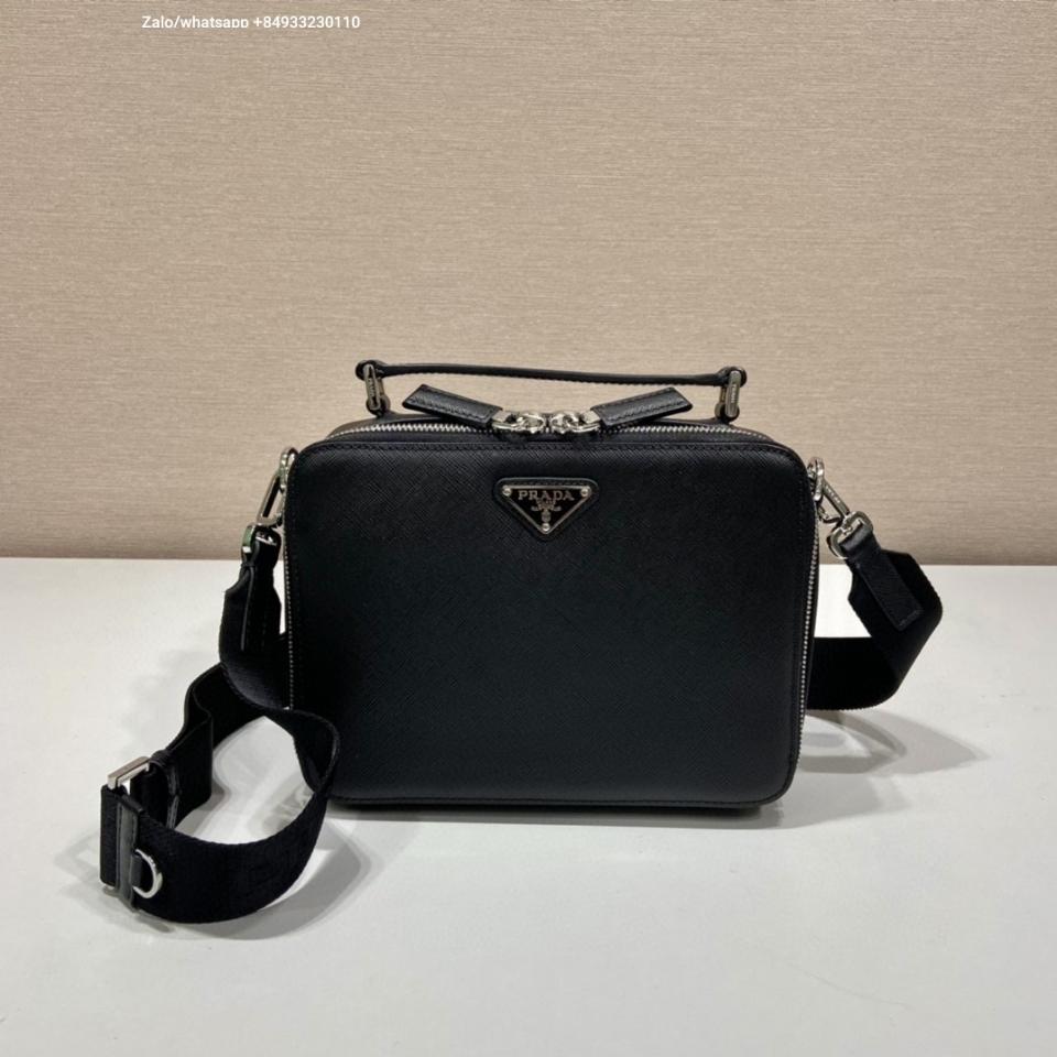 Prada Medium Prada Brique Saffiano leather bag 2VH069 black 22x16x6cm-duoc-ban-tai-Hvip Bags and Accessories