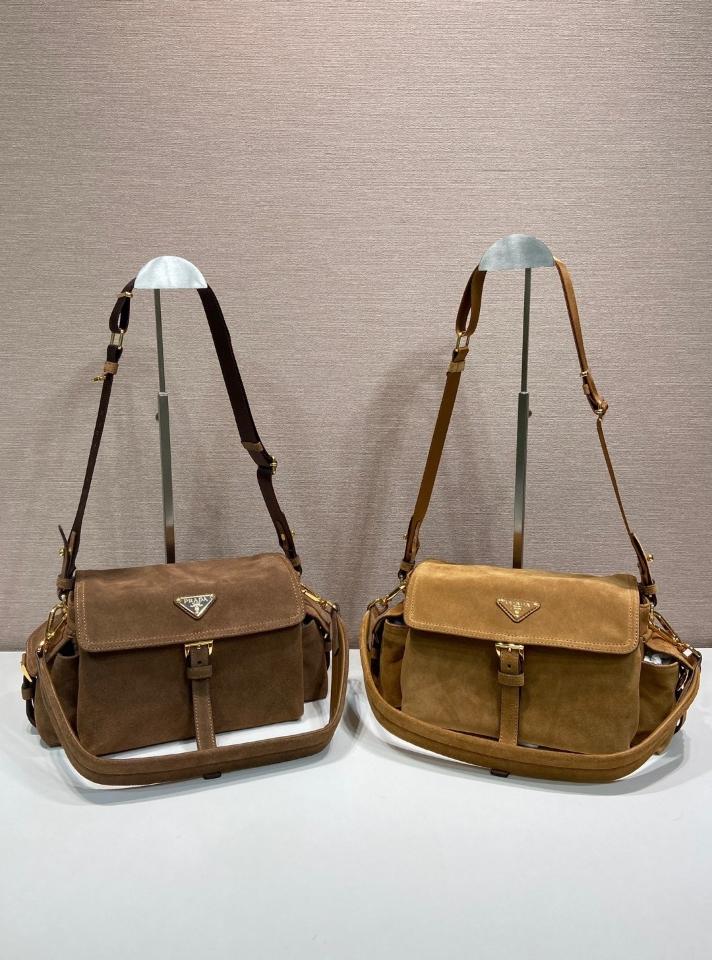 
Prada Explore medium suede shoulder bag with flap cocoa Brown 1BD394 30x14x10cm-duoc-ban-tai-Hvip Bags and Accessories