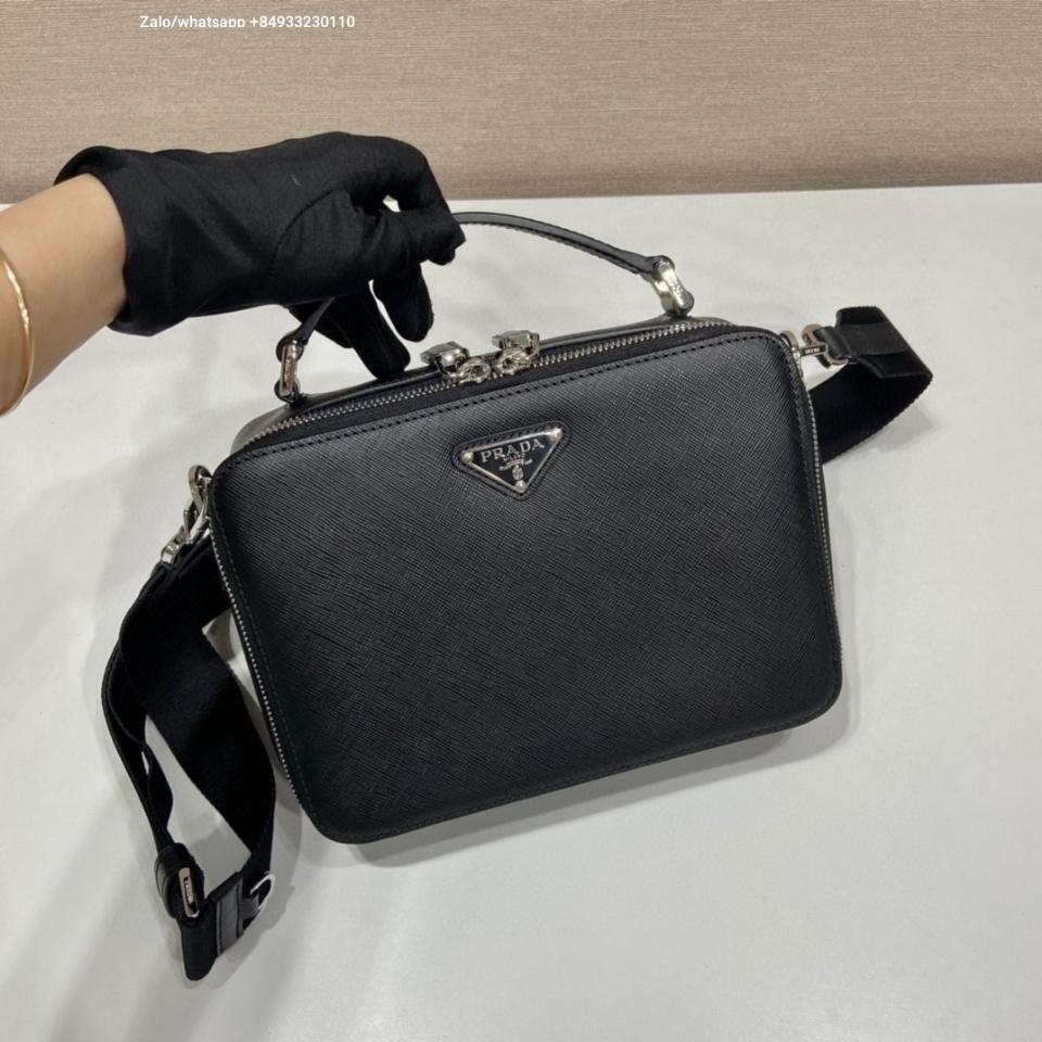 Prada Medium Prada Brique Saffiano leather bag 2VH069 black 22x16x6cm-duoc-ban-tai-Hvip Bags and Accessories