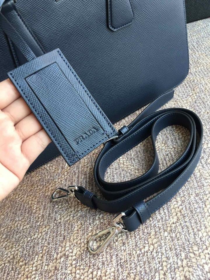 Prada Saffiano Leather briefs bag blue 2VE366B 36x28cm -duoc-ban-tai-Hvip Bags and Accessories