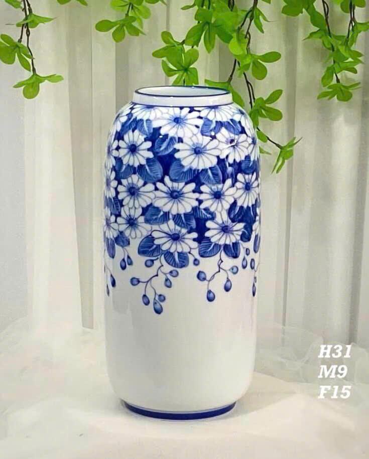Bộ 2 bình hoa ly dây xanh dáng xoài gốm Bát Tràng-duoc-ban-tai-K&N Family