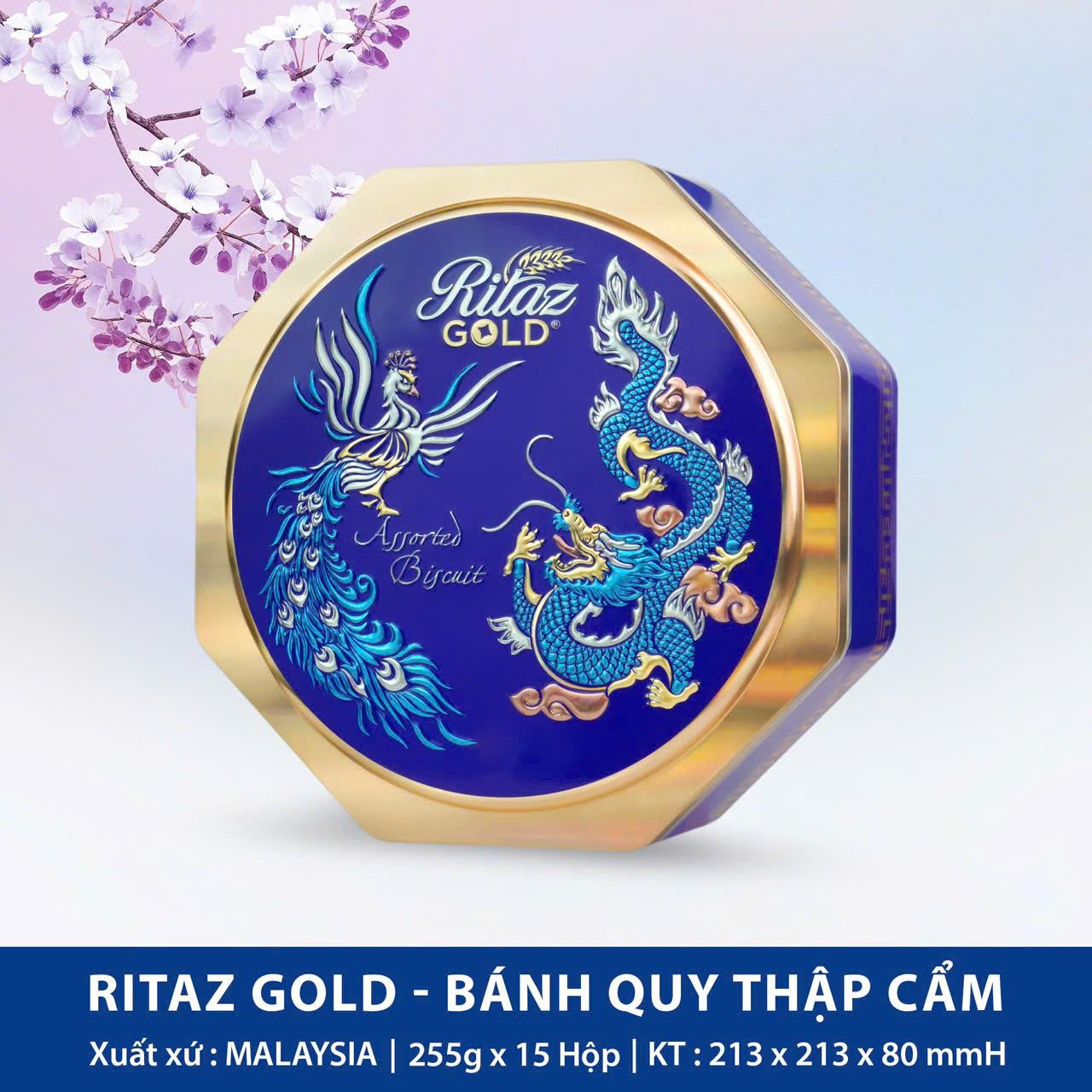 Bánh quy Ritaz Gold Rồng Phượng bát giác hộp thiếc 255G-duoc-ban-tai-K&N Family