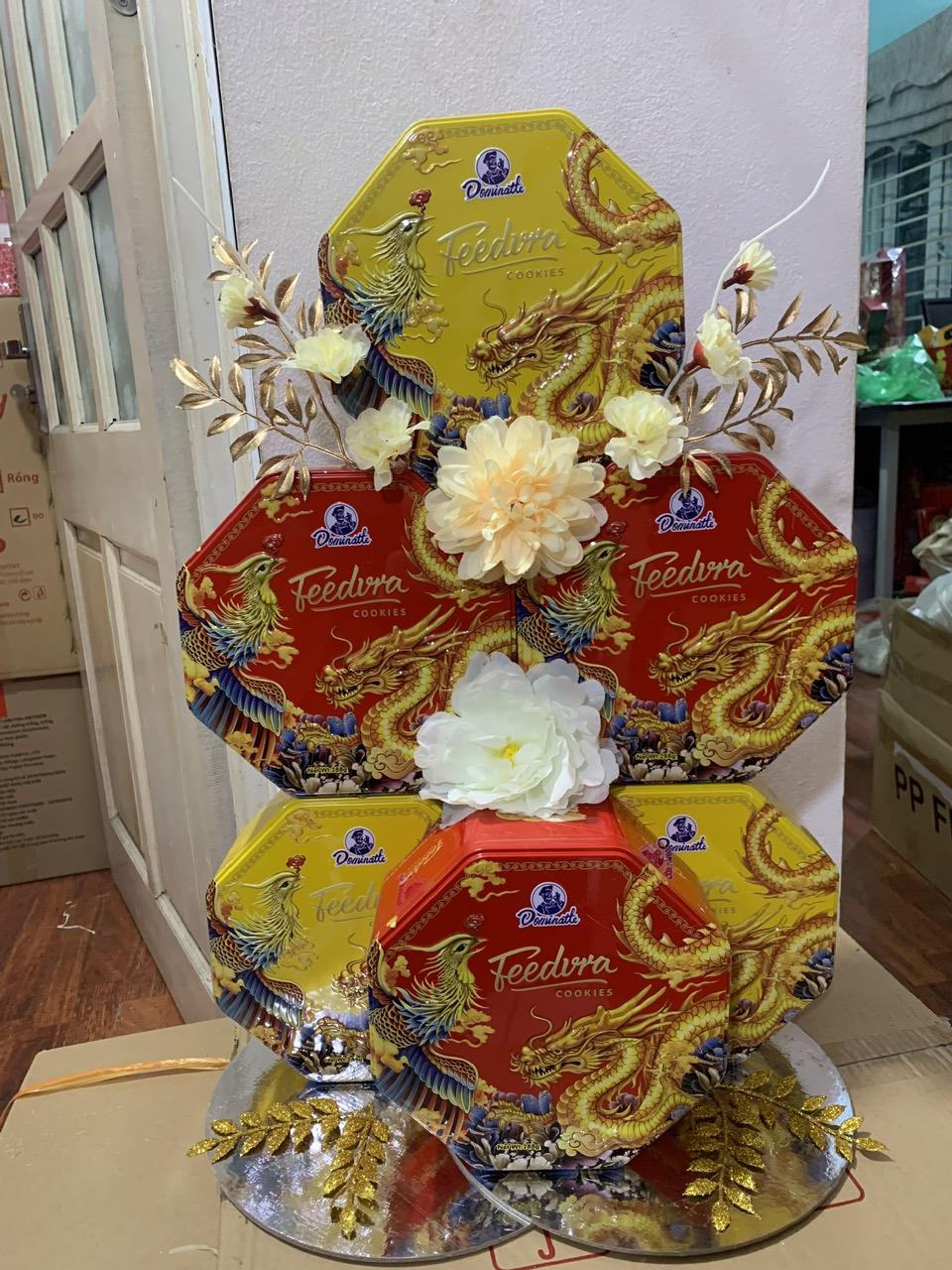 Tháp bánh lễ Rồng Phượng hộp thiếc bát giác-duoc-ban-tai-K&N Family