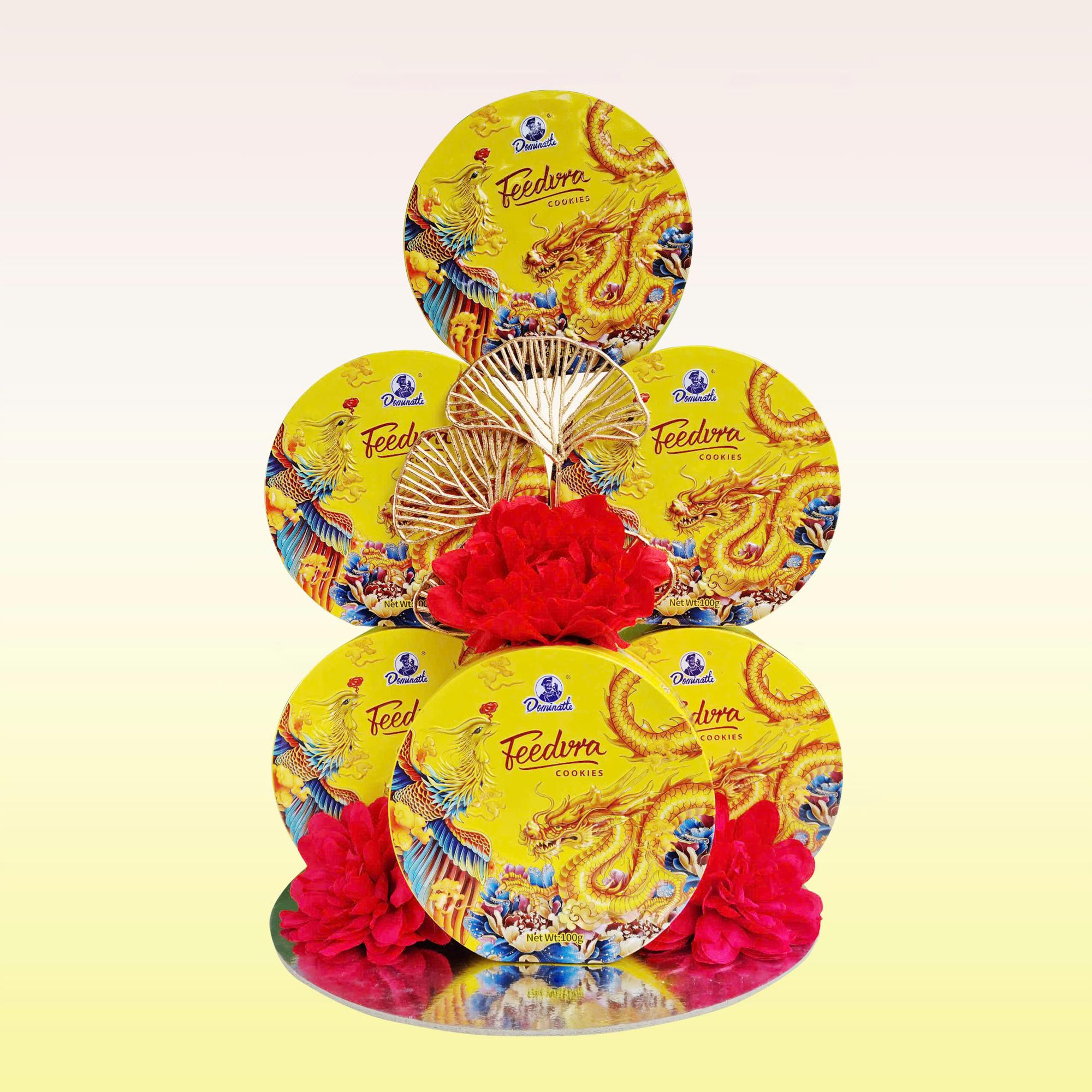 Tháp bánh lễ hoa sen/ rồng phượng vàng hộp thiếc 105g-duoc-ban-tai-K&N Family