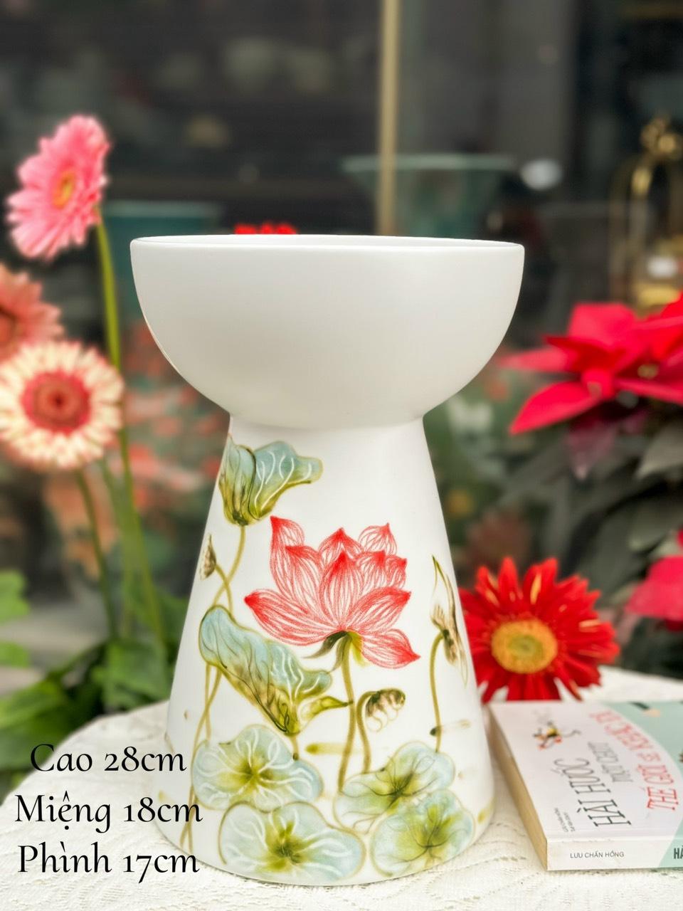 Bình hoa gốm sứ Bát Tràng hoa sen vẽ màu (H28, M18, F17)-duoc-ban-tai-K&N Family
