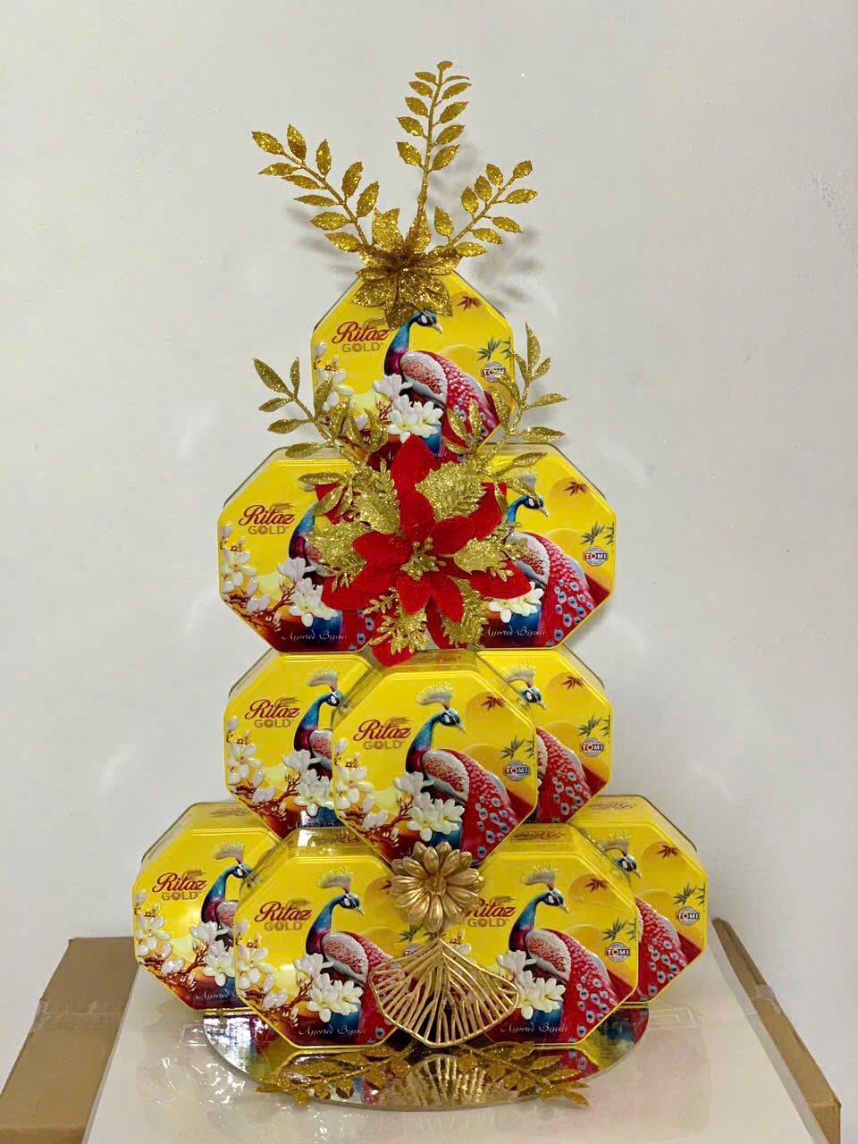 Tháp bánh lễ Ritaz Gold hoa sen/công bát giác nhỏ-duoc-ban-tai-K&N Family