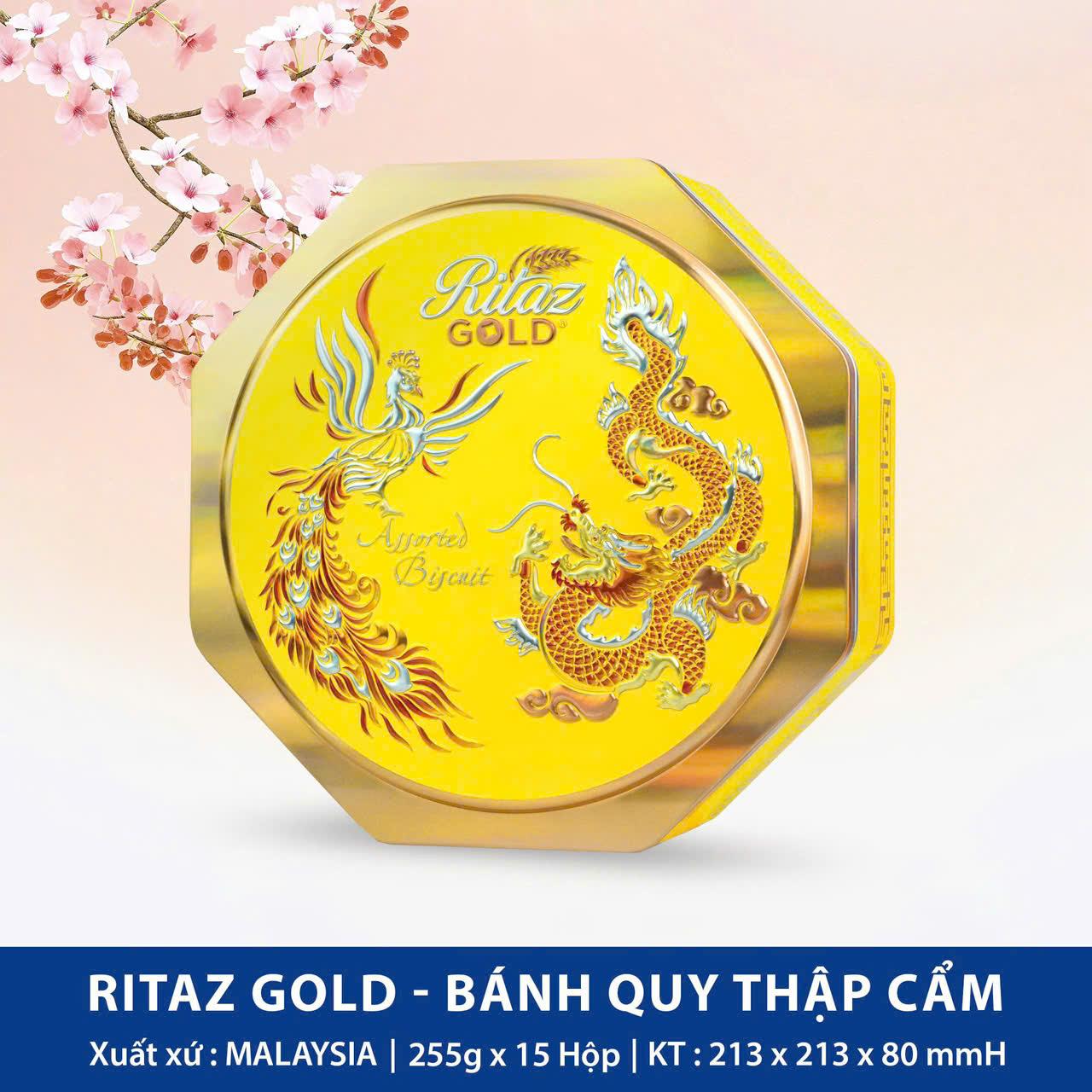 Bánh quy Ritaz Gold Rồng Phượng bát giác hộp thiếc 255G-duoc-ban-tai-K&N Family