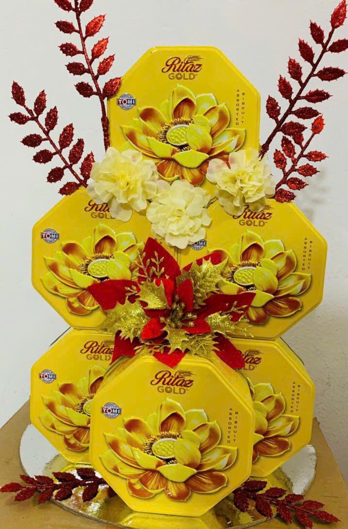 Tháp bánh lễ Ritaz Gold hoa sen/công bát giác nhỏ-duoc-ban-tai-K&N Family