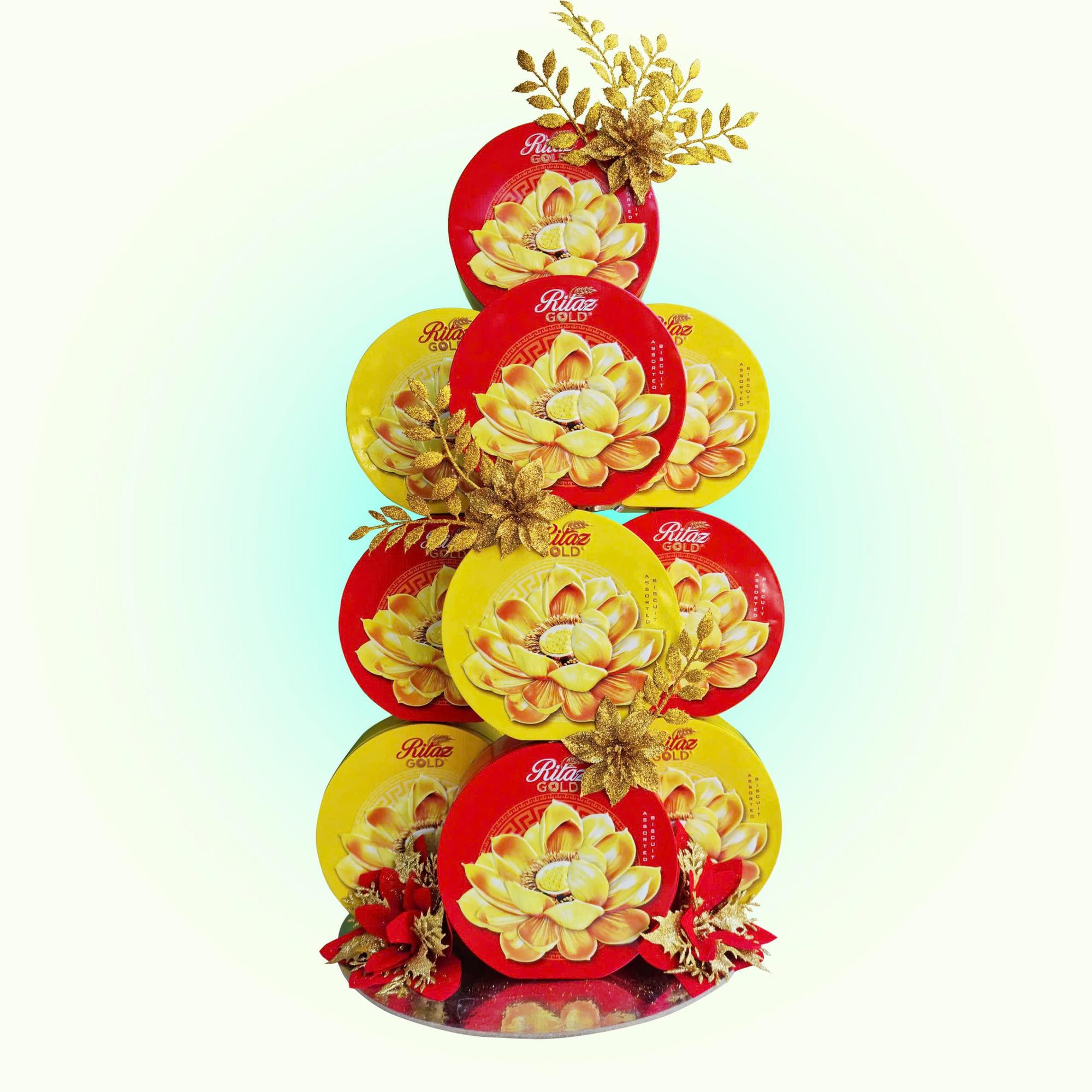 Tháp bánh lễ hoa sen/ rồng phượng vàng hộp thiếc 105g-duoc-ban-tai-K&N Family