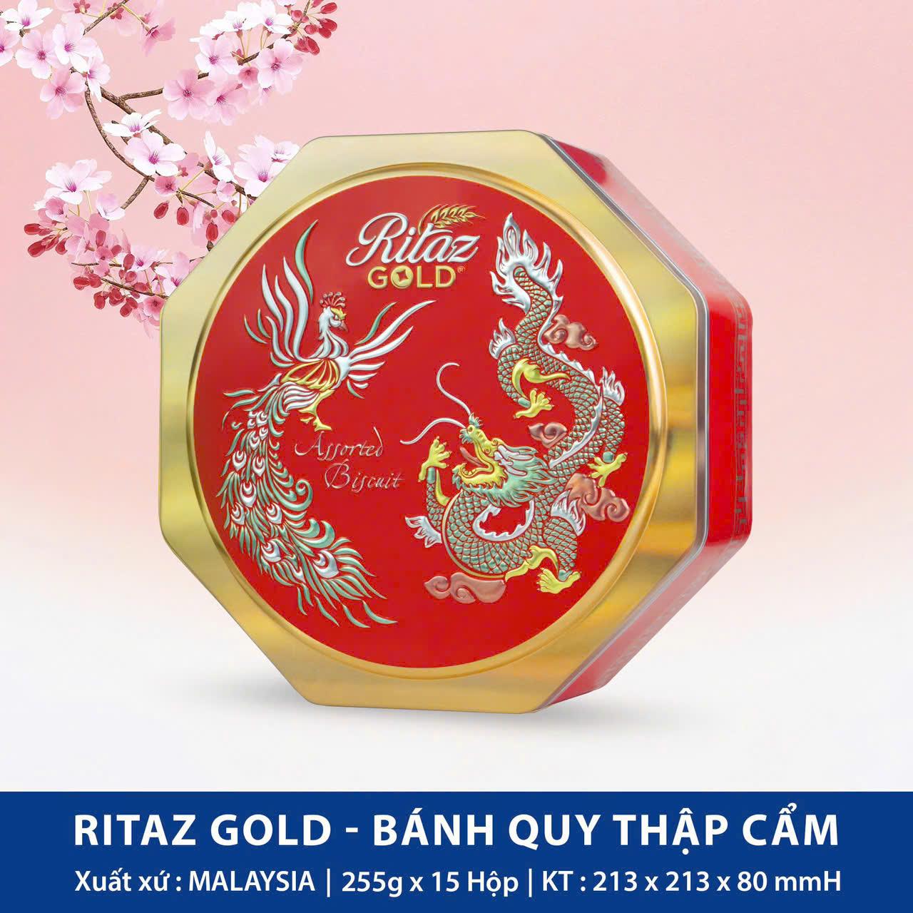 Bánh quy Ritaz Gold Rồng Phượng bát giác hộp thiếc 255G-duoc-ban-tai-K&N Family