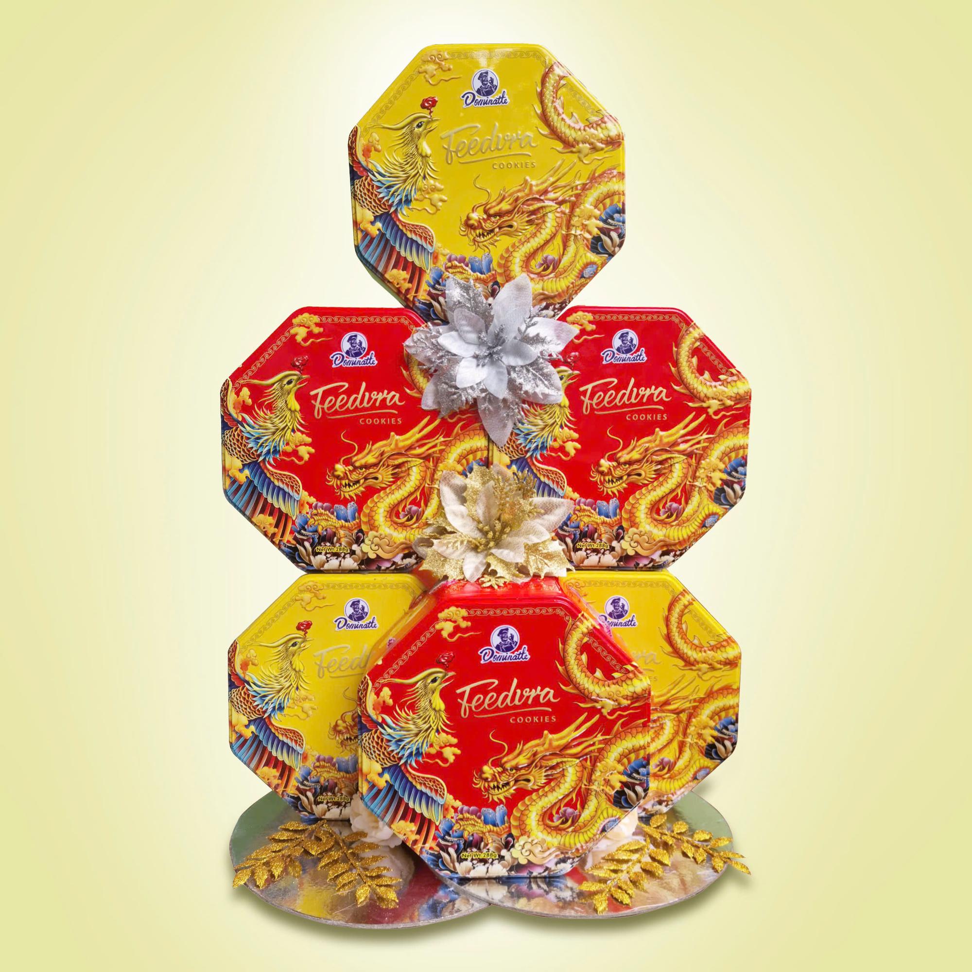 Tháp bánh lễ Rồng Phượng hộp thiếc bát giác-duoc-ban-tai-K&N Family