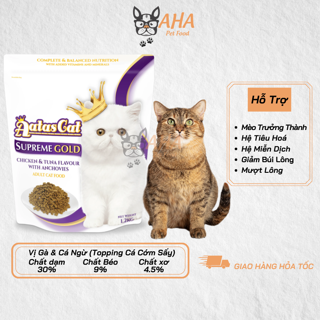 Aatas Cat thức ăn cho mèo (Gà & Cá Ngừ Topping Cá Cơm)-duoc-ban-tai-AHA PETFOOD