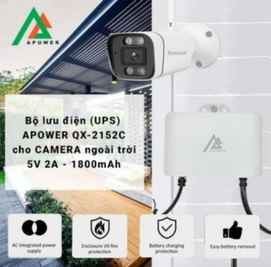 Bộ lưu điện APOWER QX-2152C cho CAMERA 5V 2A - 1800mAh (Dùng cho 1 camera)-duoc-ban-tai-Camera Đèn Năng lượng Nguyễn Linh