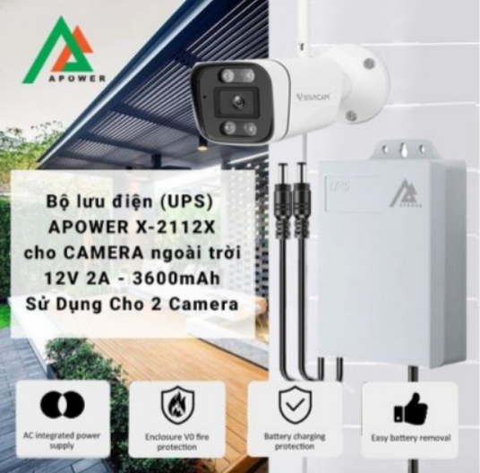 Bộ lưu điện APOWER X-2112X cho Camera 12V 2A - 3600mAh (Dùng cho 2 camera)-duoc-ban-tai-Camera Đèn Năng lượng Nguyễn Linh