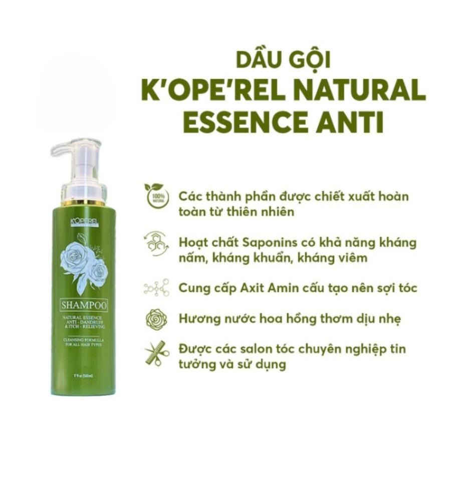 Dầu gội K’OPE’REL Natural Essence Anti – Dandruff & Itch – Relieving Shampoo - Hương Hoa hồng, giúp mái tóc mềm mượt chắc khoẻ - 500ml - Hàng Việt Nam chất lượng cao

Dầu gội đầu K’OPÉREL Hương Hoa Hồng chuyên nghiệp dùng cho salon. Hoạt chất Saponins cùng với các chiết xuất từ thiên nhiên giúp tăng khả năng kháng khuẩn, kháng viêm, kháng nấm cho da đầu sạch gầu hết ngứa, ngăn ngừa tóc gãy rụng hiệu quả. Trả lại cho bạn mái tóc chắc khỏe, mềm mượt cùng hương nước hoa hồng dịu nhẹ thơm mát.



Đặc điểm nổi bật:


	Các thành phần được chiết xuất hoàn toàn từ thiên nhiên
	Hoạt chất Saponins có khả năng kháng nấm, kháng khuẩn, kháng viêm
	Cung cấp Axit Amin cấu tạo nên sợi tóc
	Hương nước hoa hồng thơm dịu nhẹ


Công dụng:


	Hoạt chất Saponins giúp trị gàu, hết gàu hết ngứa, giải quyết các vấn đề về da đầu và nuôi dưỡng da đầu.
	Bảo vệ nang tóc khỏi bị tổn thương, kích thích tóc mọc nhanh hơn, dày hơn
	Ngăn tóc gãy rụng do lão hóa.
	Cho tóc luôn chắc khỏe, mềm mượt ngay từ lần gội đầu tiên


Sản phẩm được các salon tóc chuyên nghiệp tin tưởng và sử dụng



Lưu ý:


	Bảo quản nơi khô ráo thoáng mát, tránh ánh nắng trực tiếp.
	Để xa tầm tay trẻ em.
	Tránh tiếp xúc trực tiếp với mắt. Nếu sản phẩm dính vào mắt, hãy rửa kỹ bằng nước.

Giá 200k 
Số lượng 1️⃣
☎️ 0797254043-duoc-ban-tai-PHƯƠNG LINH Shop