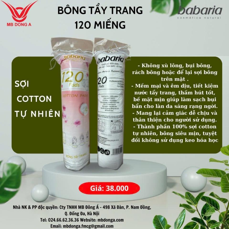 Bông Tẩy Trang Organic Babaria 120 - 8935229935050-duoc-ban-tai-CÔNG TY TNHH MB ĐÔNG Á ( NPP HOÀNG PHONG )