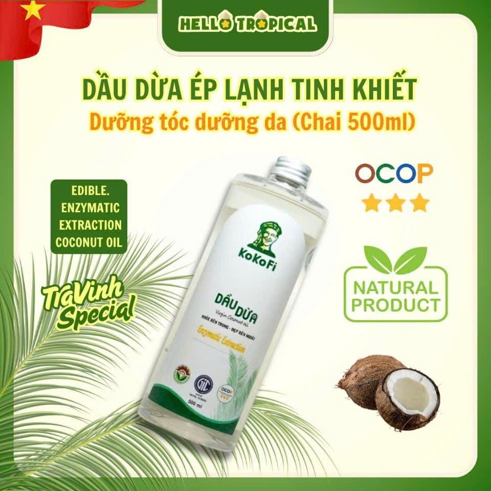 Dầu dừa ép lạnh tinh khiết dưỡng tóc dưỡng da có thể uống KOKOFI từ vùng dừa Trà Vinh (chai chiết tiết kiệm 500ml)-duoc-ban-tai-HELLO TROPICAL VIETNAM