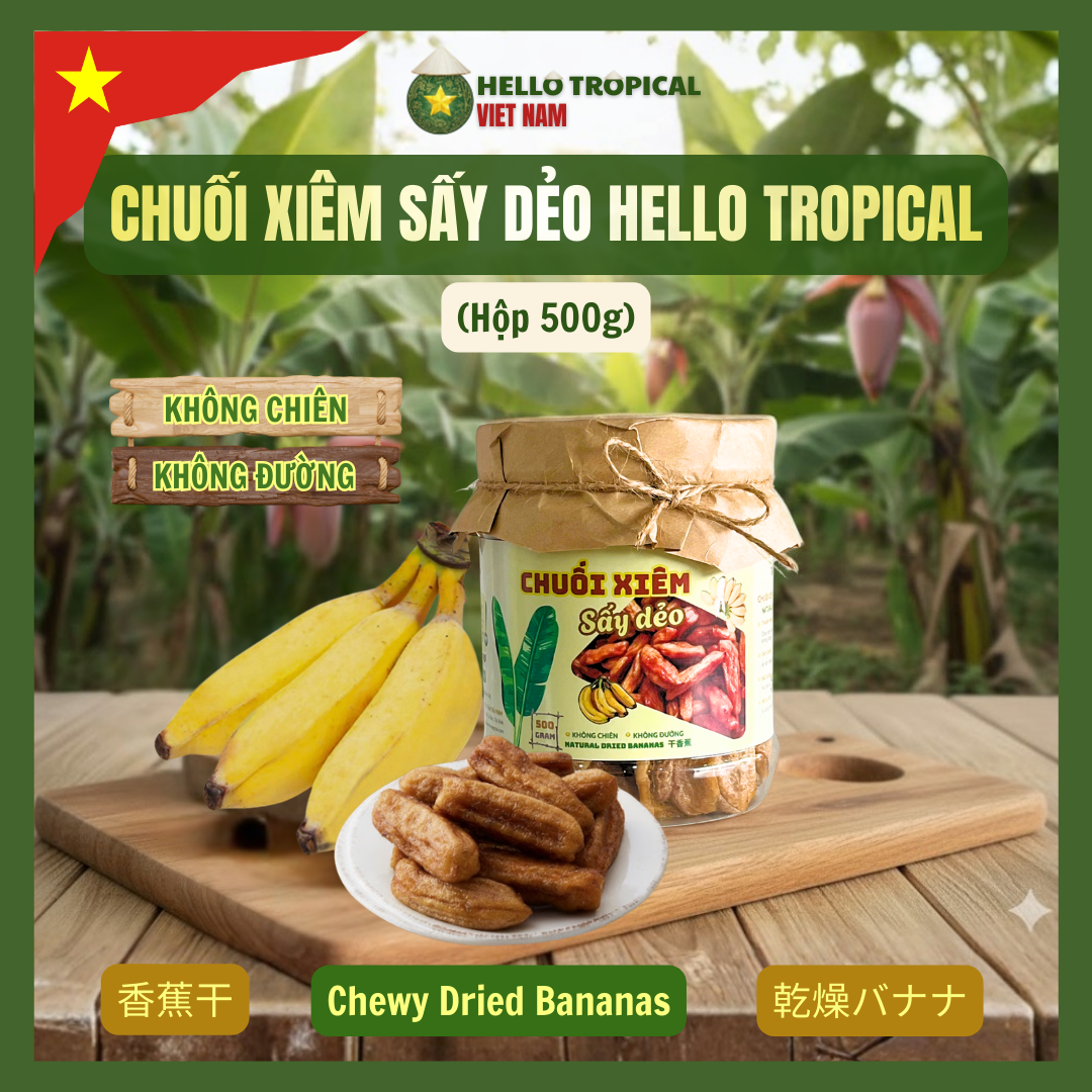 Chuối xiêm mộc sấy dẻo nguyên trái không đường HELLO TROPICAL (500g)-duoc-ban-tai-HELLO TROPICAL VIETNAM