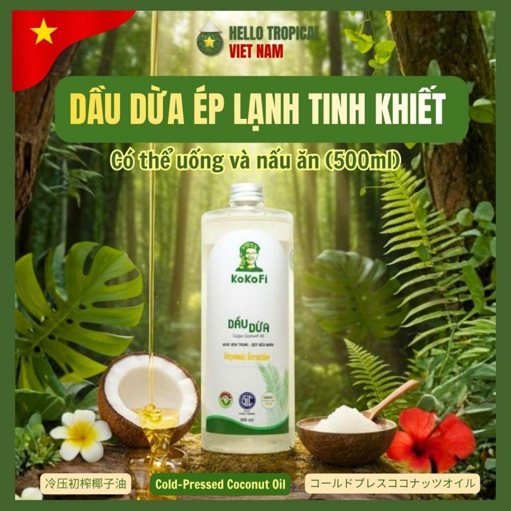 Dầu dừa ép lạnh tinh khiết dưỡng tóc dưỡng da có thể uống KOKOFI từ vùng dừa Trà Vinh (chai chiết tiết kiệm 500ml)-duoc-ban-tai-HELLO TROPICAL VIETNAM