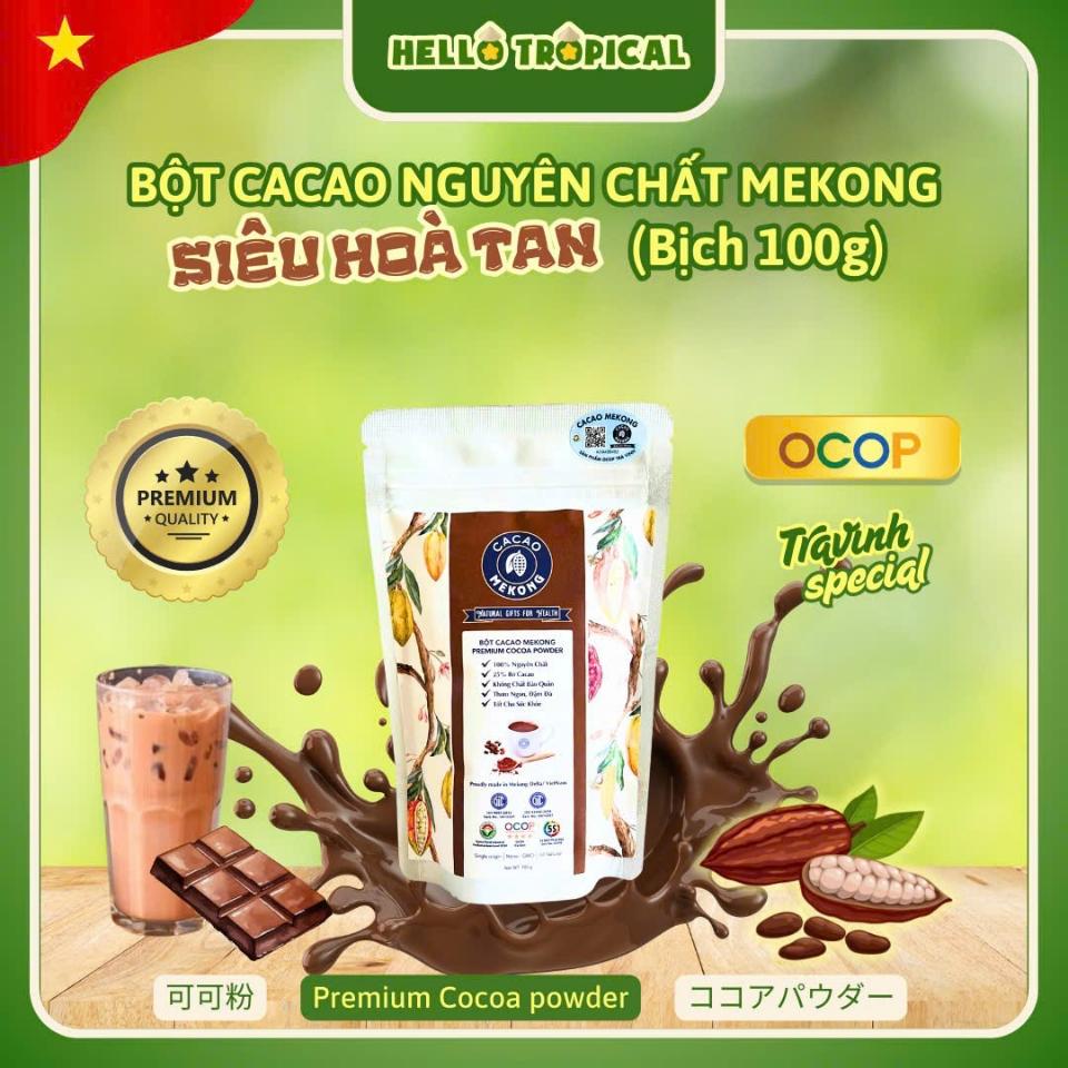 Bột Cacao nguyên chất siêu hoà tan MeKong pha chế làm bánh Trà Vinh gói 100g-duoc-ban-tai-HELLO TROPICAL VIETNAM