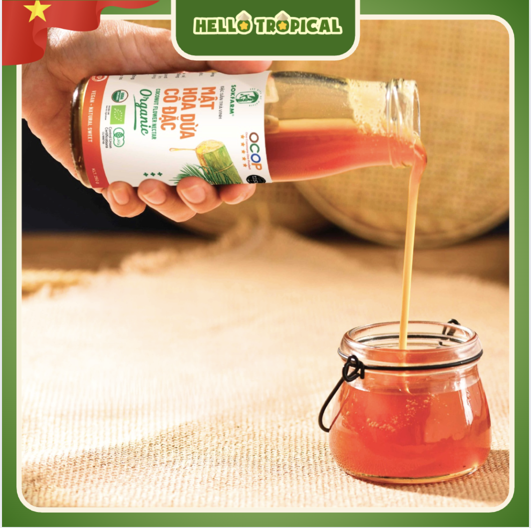 Mật hoa dừa cô đặc hữu cơ SOKFARM chính gốc Trà Vinh (Chai thủy tinh 250g)-duoc-ban-tai-HELLO TROPICAL VIETNAM