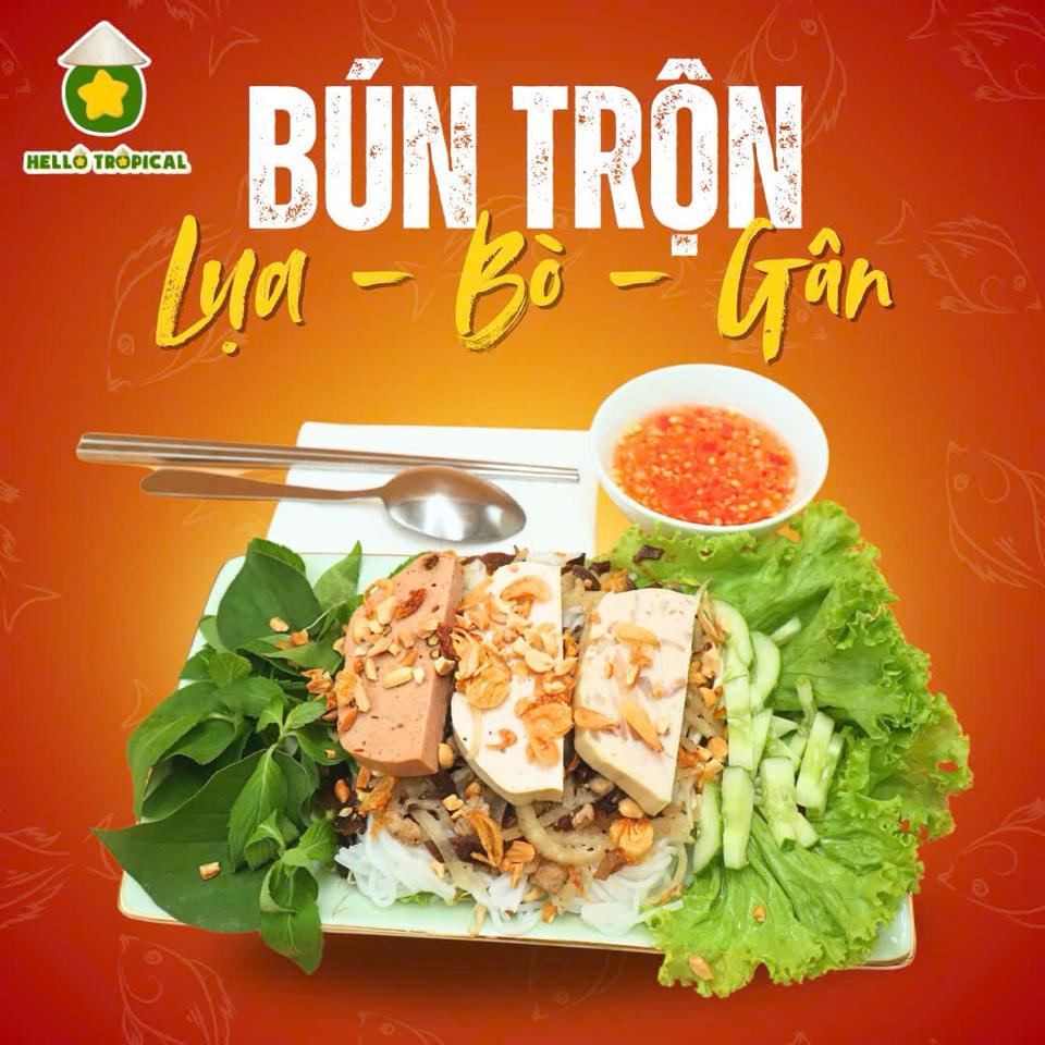 Bún trộn Lụa Bò Gân-duoc-ban-tai-Hellô Trôpical