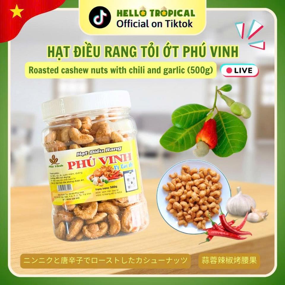 Hạt Điều Rang Tỏi Ớt Phú Vinh ( 500gr) -duoc-ban-tai-HELLO TROPICAL VIETNAM