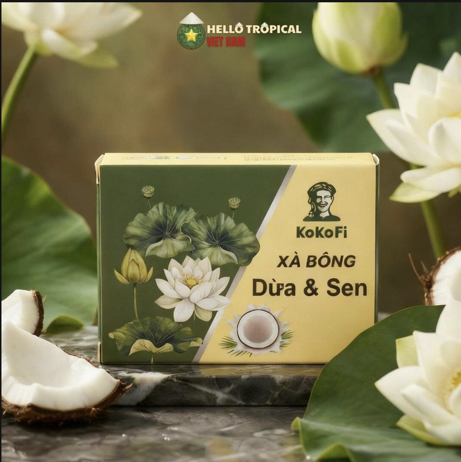 Xà phòng tắm KOKOFI Dừa Sen (Bánh 90g)-duoc-ban-tai-HELLO TROPICAL VIETNAM