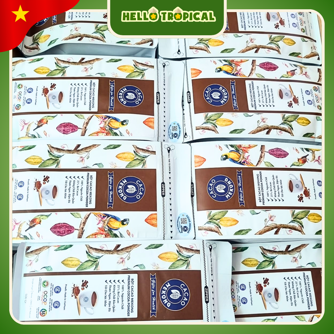 Bột Cacao nguyên chất siêu hoà tan MeKong pha chế làm bánh Trà Vinh gói 100g-duoc-ban-tai-HELLO TROPICAL VIETNAM