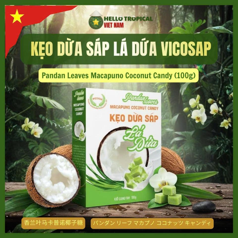 Kẹo dừa sáp lá dứa VICOSAP (Hộp 100g) -duoc-ban-tai-HELLO TROPICAL VIETNAM