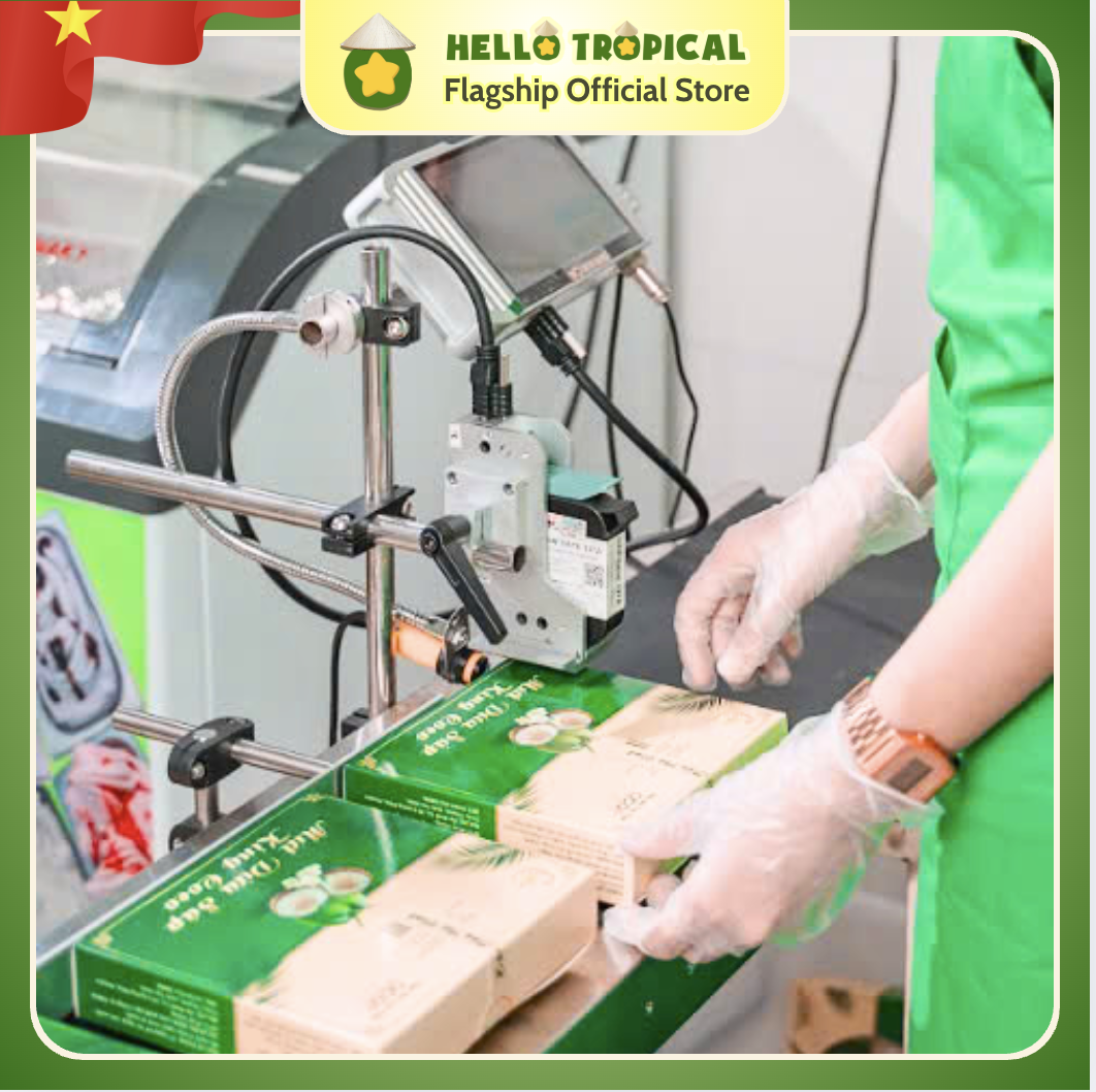 Mứt dừa sáp sữa dẻo ít ngọt chính gốc Trà Vinh KING COCO loại thượng hạn To Dài (Hộp 250g, túi ép chân không)-duoc-ban-tai-HELLO TROPICAL VIETNAM