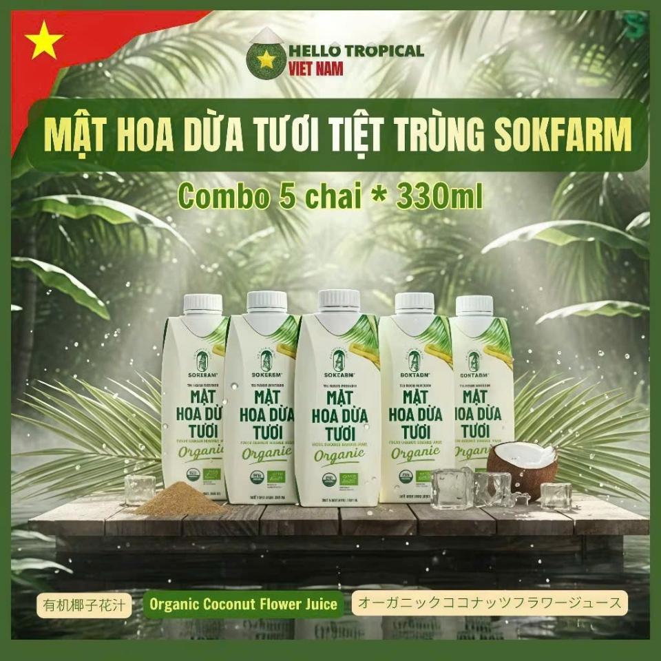 Combo 5 Chai Mật Hoa Dừa Tươi Tiệt Trùng SOKFARM UHT Uống Liền ( 330ml ) -duoc-ban-tai-HELLO TROPICAL VIETNAM