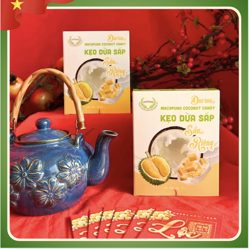 Kẹo dừa sáp sầu riêng VICOSAP (Hộp 100g)-duoc-ban-tai-HELLO TROPICAL VIETNAM