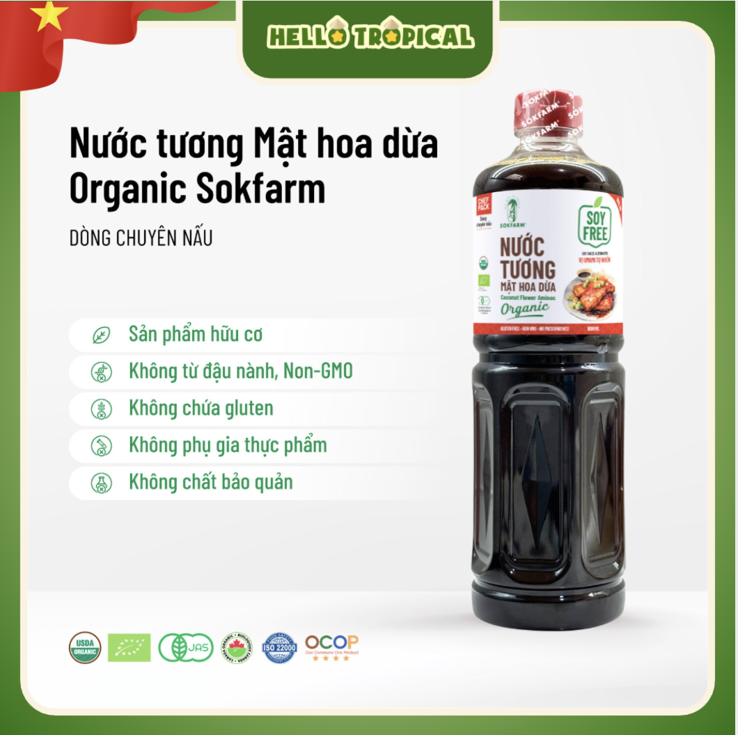 Nước tương mật hoa dừa hữu cơ dòng nguyên bản SOKFARM chính gốc Trà Vinh (chai siêu tiết kiệm 500ml)-duoc-ban-tai-HELLO TROPICAL VIETNAM