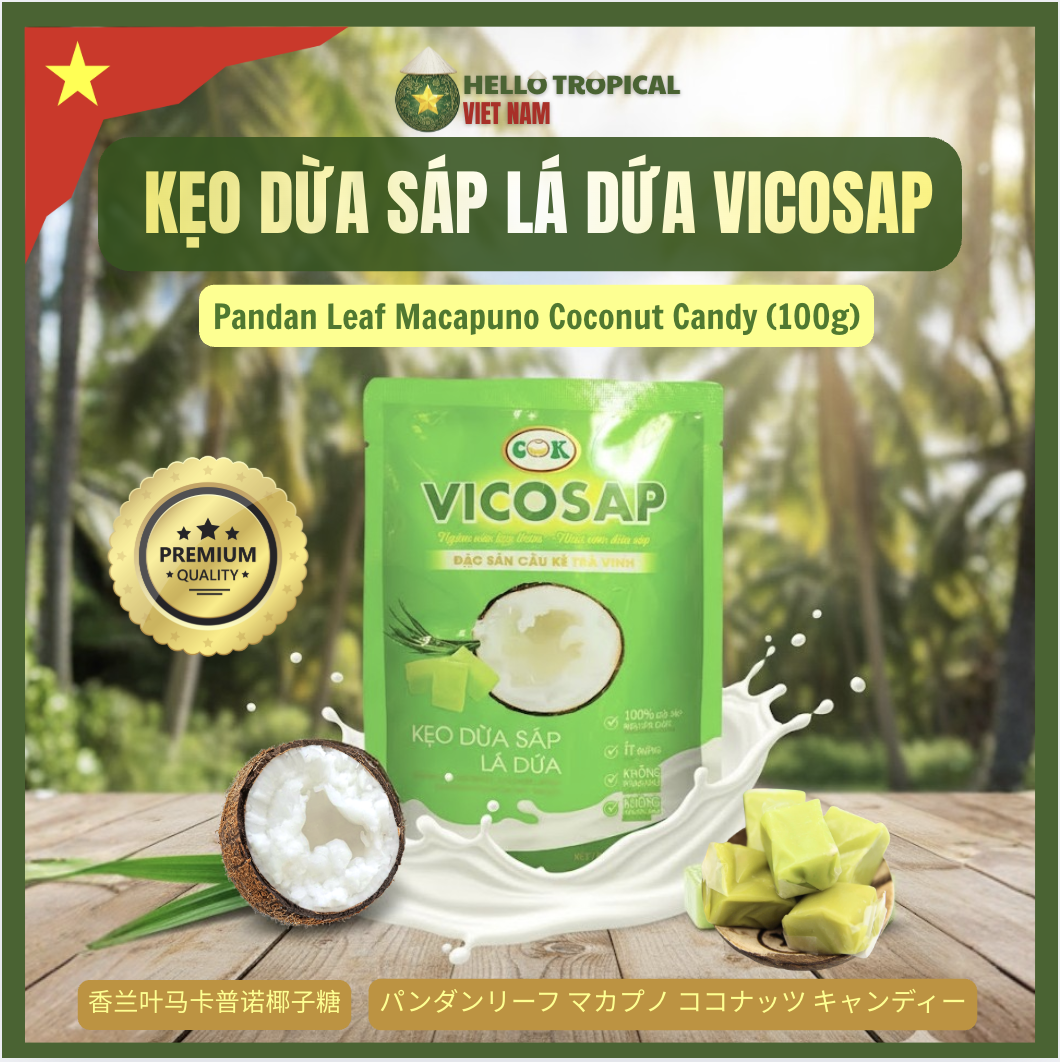 Kẹo dừa sáp lá dứa VICOSAP (Gói 100g)-duoc-ban-tai-HELLO TROPICAL VIETNAM