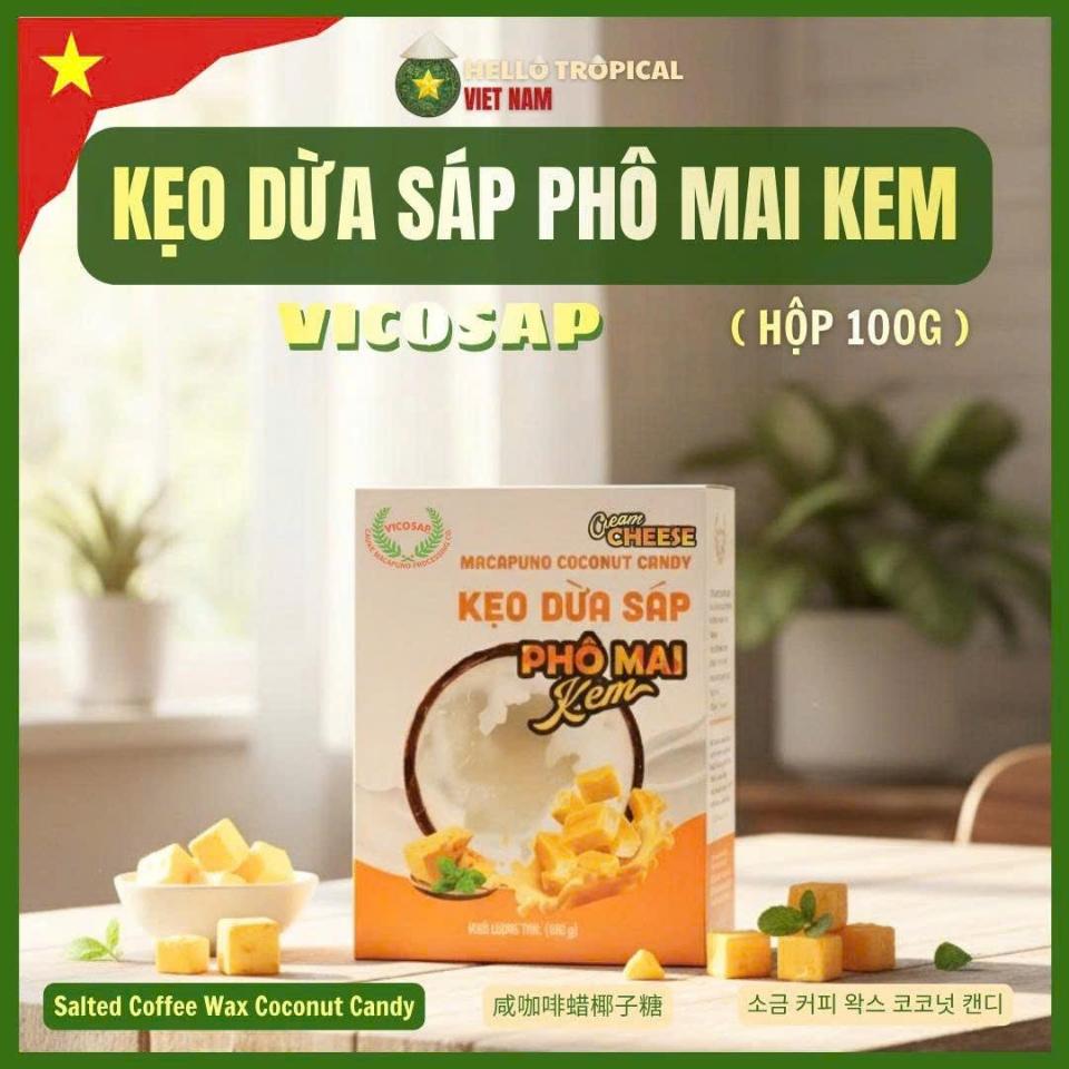 Kẹo dừa sáp phô mai kem VICOSAP (100g)-duoc-ban-tai-HELLO TROPICAL VIETNAM