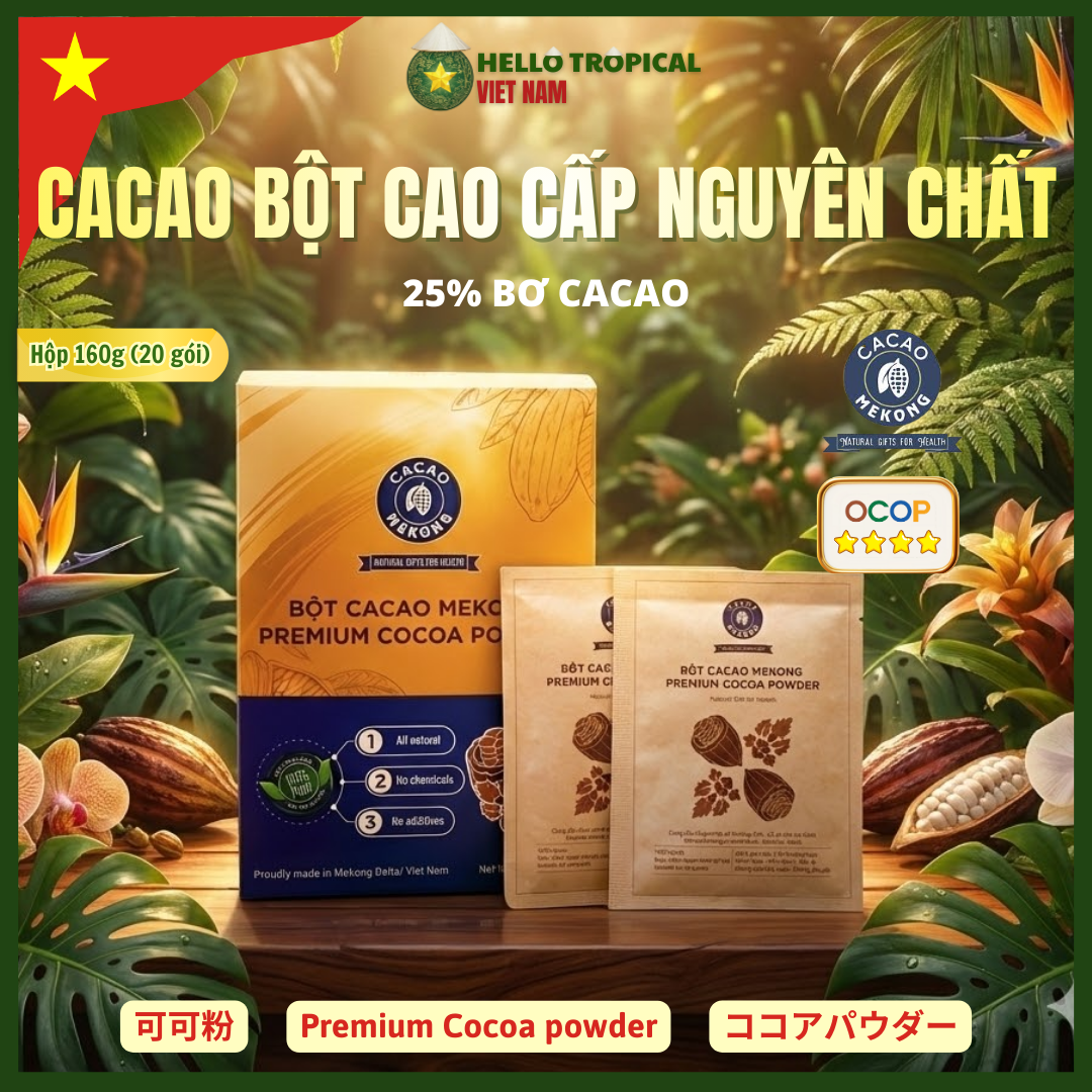 Bột cacao hòa tan MEKONG Premium ( Hộp 160g 20 gói )-duoc-ban-tai-HELLO TROPICAL VIETNAM