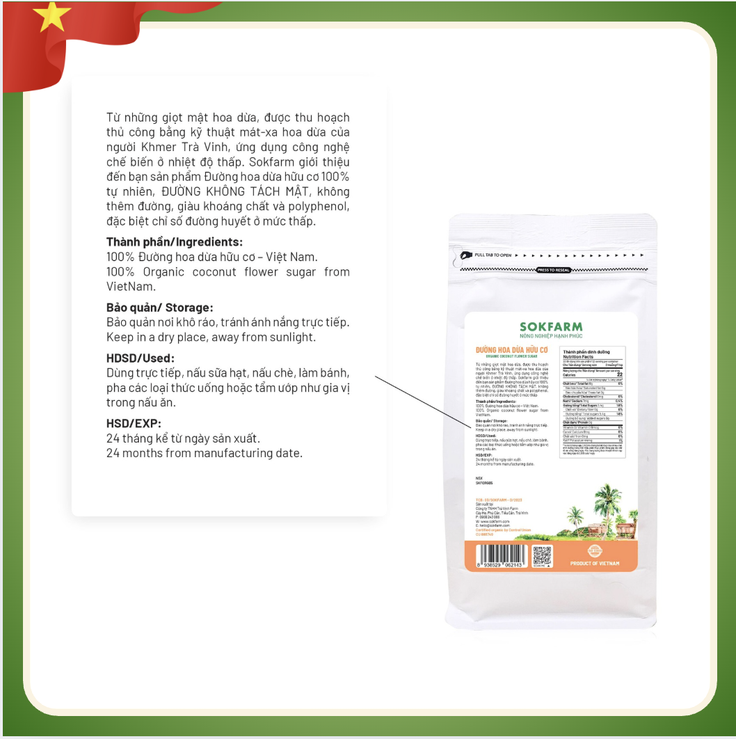 Đường hoa dừa hữu cơ SOKFARM đường hữu cơ cho bé chính gốc Trà Vinh (Gói tiết kiệm 1kg)-duoc-ban-tai-HELLO TROPICAL VIETNAM