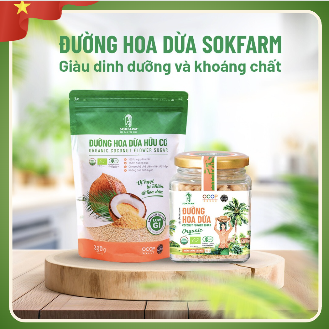Đường hoa dừa hữu cơ SOKFARM cho bé chính gốc Trà Vinh (Bịch 300g)-duoc-ban-tai-HELLO TROPICAL VIETNAM