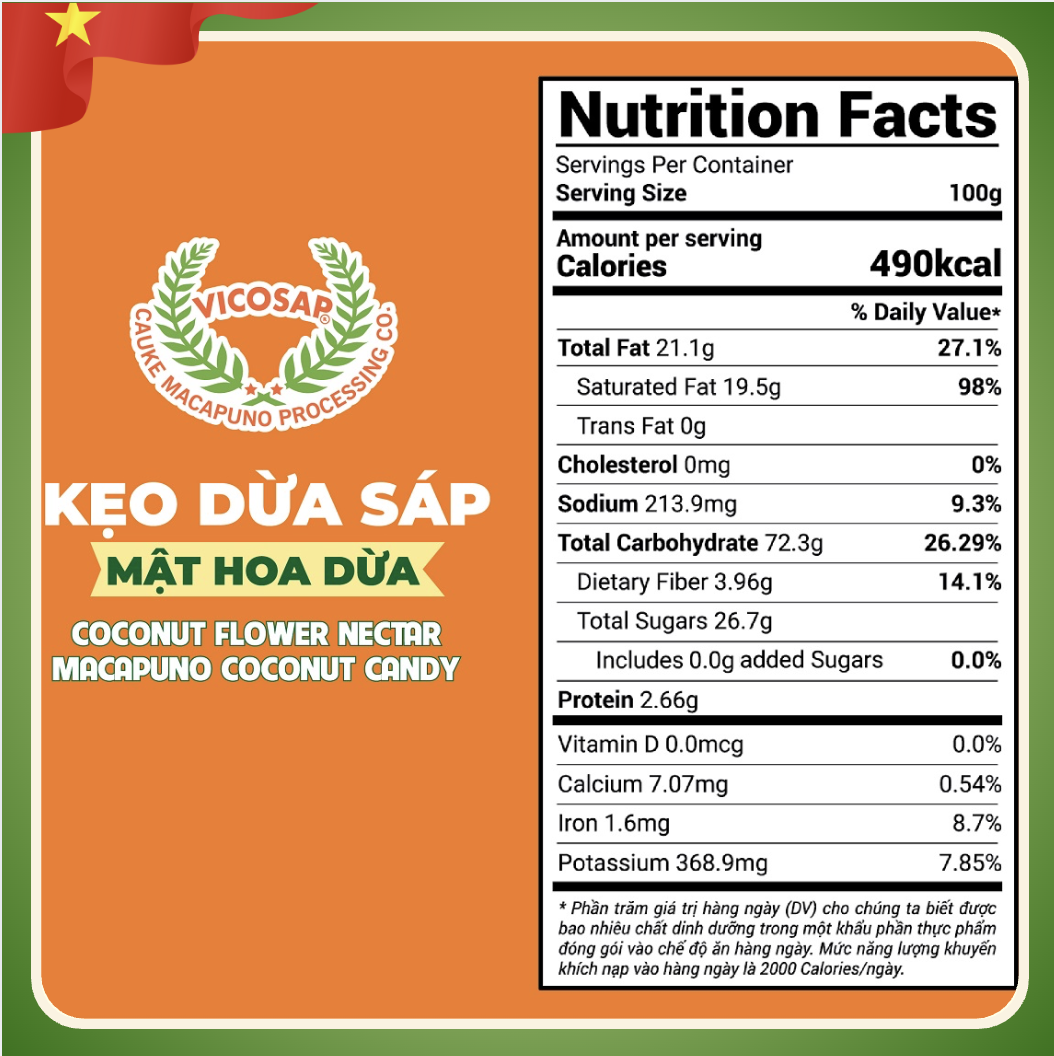 Kẹo dừa sáp mật hoa dừa 180g VICOSAP ( 22viên x 8,2g )-duoc-ban-tai-HELLO TROPICAL VIETNAM