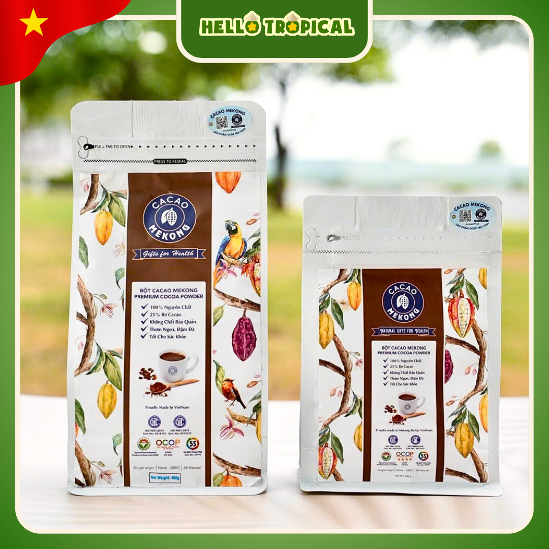 Bột cacao nguyên chất siêu hoà tan MEKONG pha chế làm bánh Trà Vinh (Gói dùng thử 200g)-duoc-ban-tai-HELLO TROPICAL VIETNAM