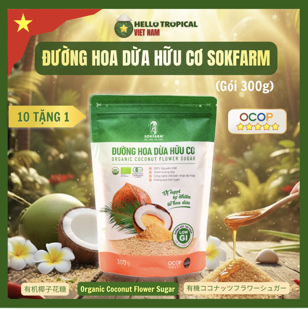 Đường hoa dừa hữu cơ SOKFARM cho bé chính gốc Trà Vinh (Bịch 300g)-duoc-ban-tai-HELLO TROPICAL VIETNAM