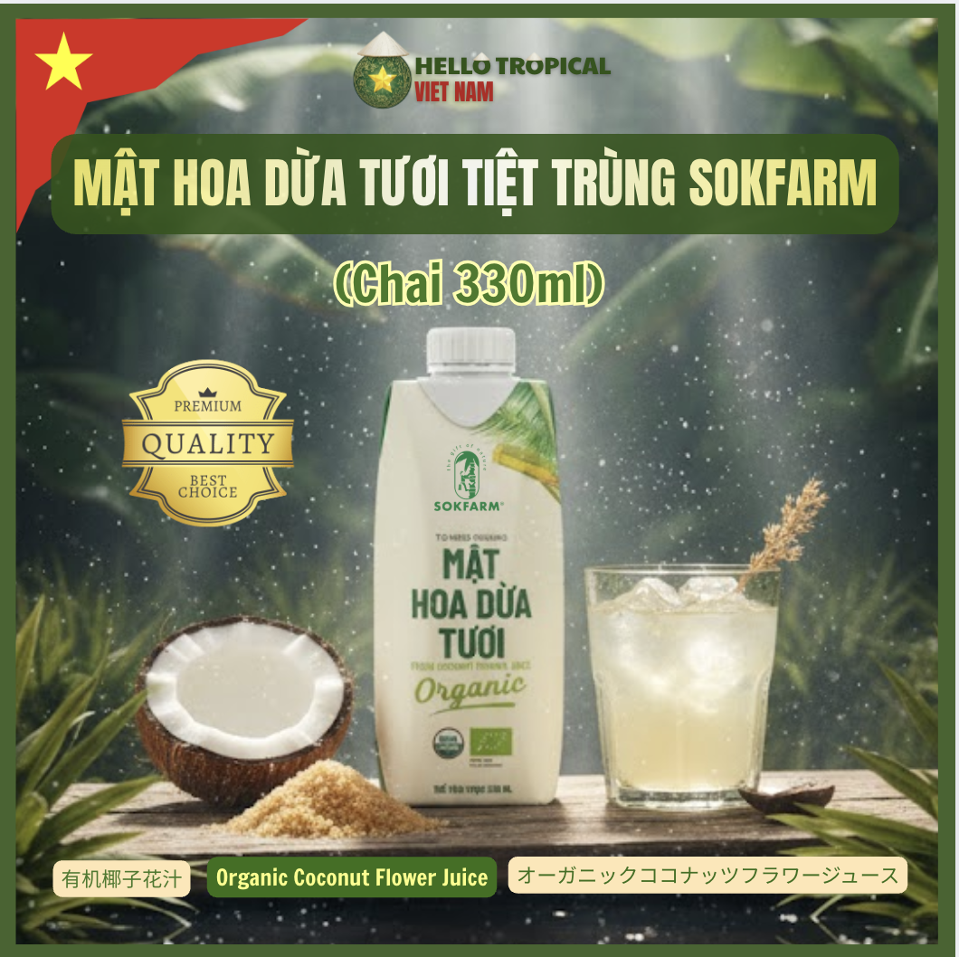   Mật hoa dừa tươi tiệt trùng SOKFARM (Chai 330ml)-duoc-ban-tai-HELLO TROPICAL VIETNAM