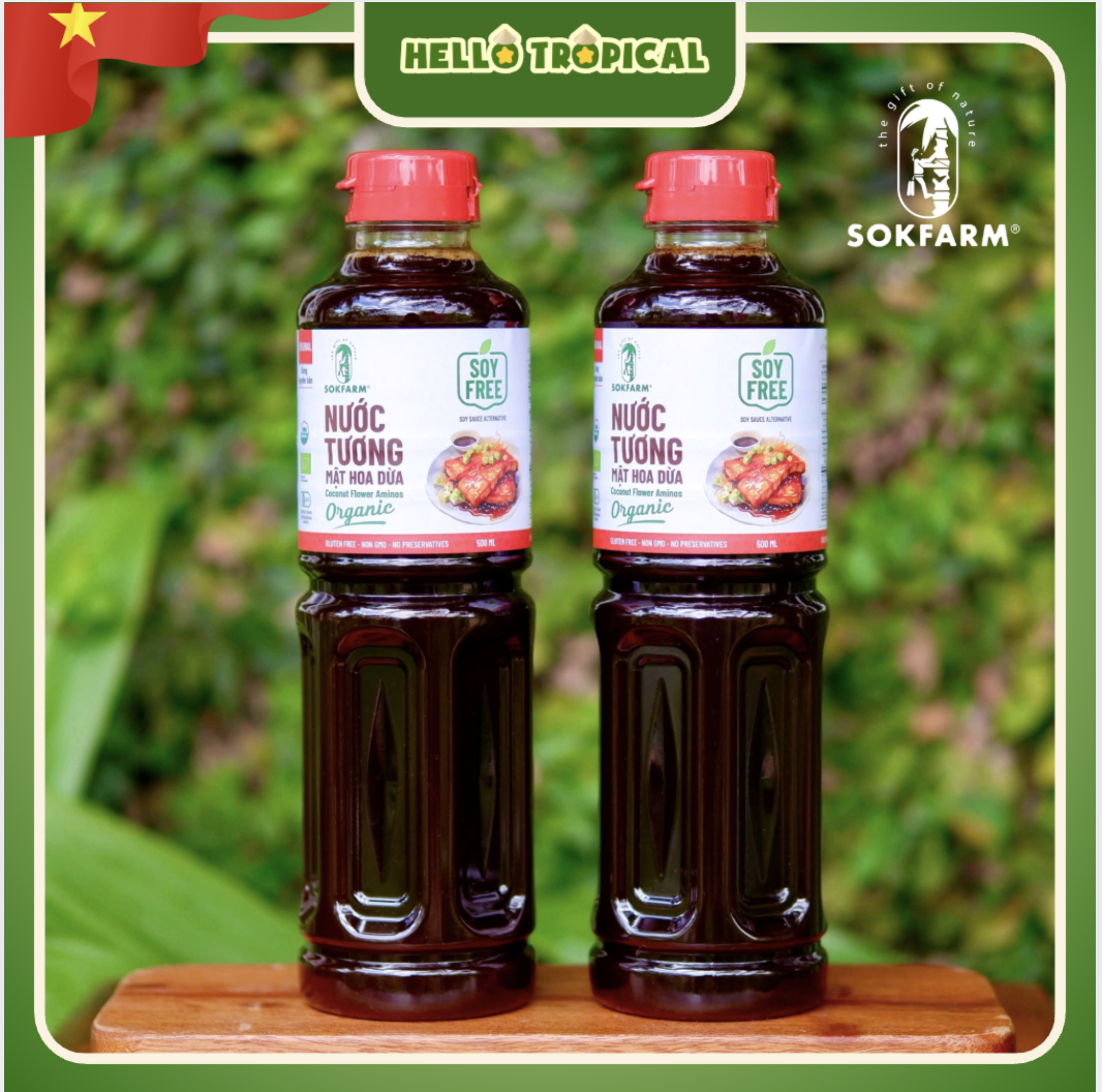 Nước tương mật hoa dừa hữu cơ dòng nguyên bản SOKFARM chính gốc Trà Vinh (chai siêu tiết kiệm 500ml)-duoc-ban-tai-HELLO TROPICAL VIETNAM