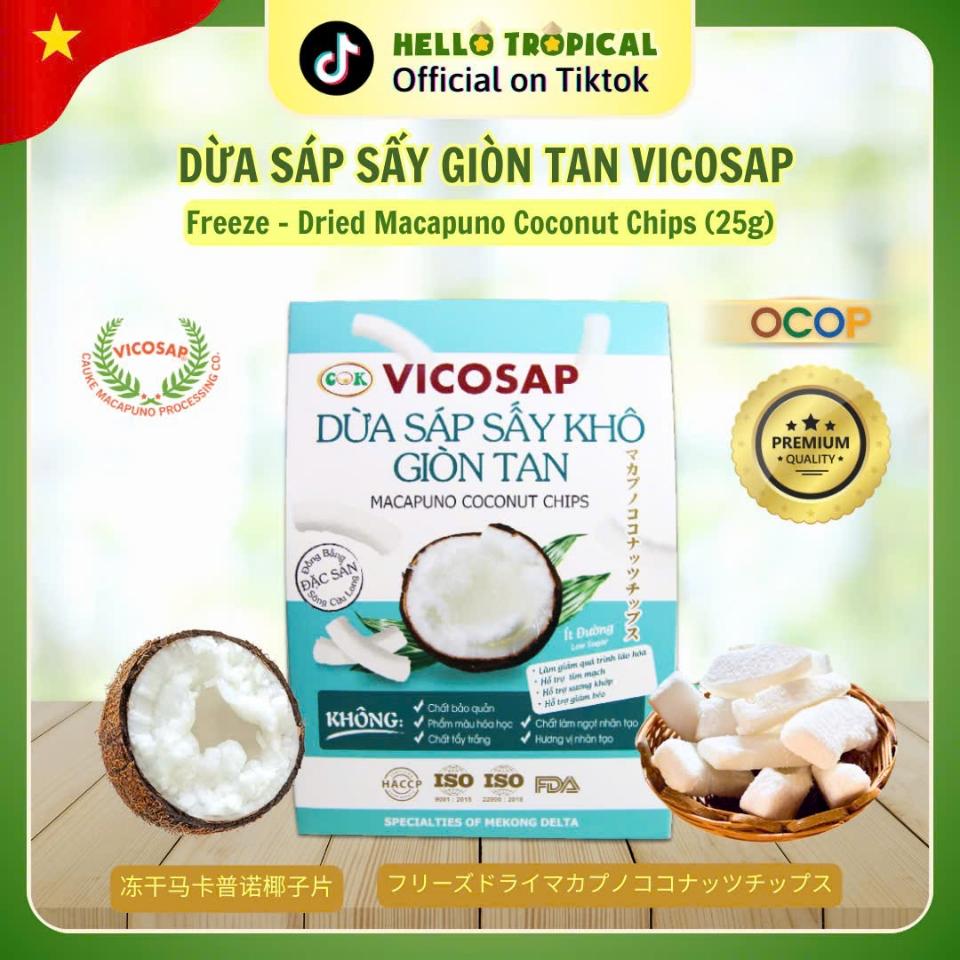 Dừa sáp sấy khô giòn tan VICOSAP 25g-duoc-ban-tai-HELLO TROPICAL VIETNAM