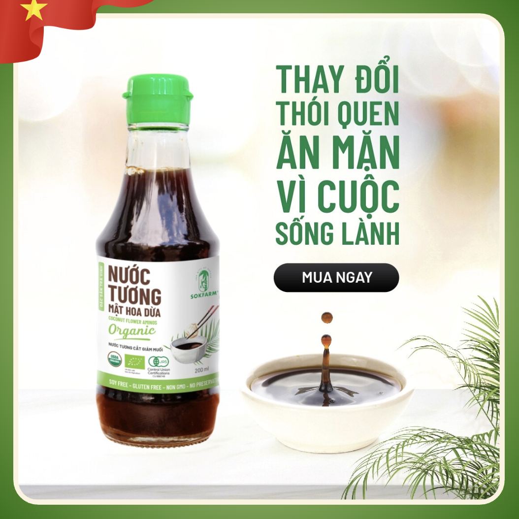 Nước tương mật hoa dừa hữu cơ SOKFARM dòng ít muối (Chai thủy tinh 500ml)-duoc-ban-tai-HELLO TROPICAL VIETNAM