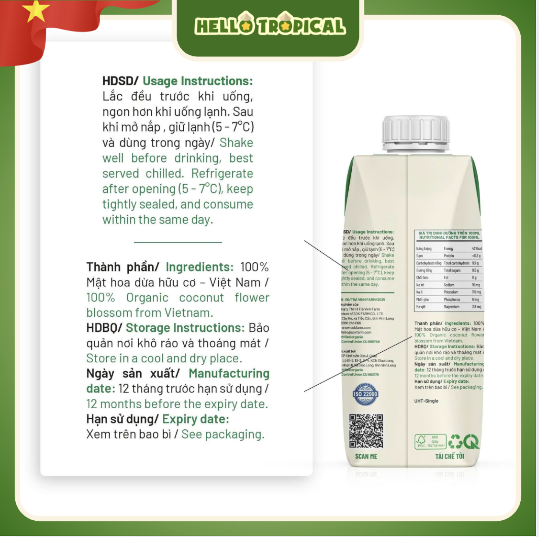   Mật hoa dừa tươi tiệt trùng SOKFARM (Chai 330ml)-duoc-ban-tai-HELLO TROPICAL VIETNAM