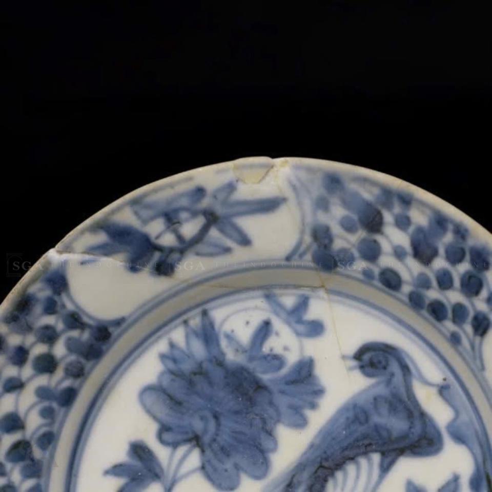 BLUE-AND-WHITE BIRD & FLORAL DISH – MINH DYNASTY-duoc-ban-tai-SAIGON GALLERY ART